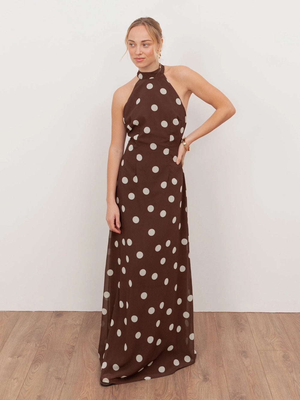 Anaya With Love Halterneck Brown Polka Dot Maxi Dress – Love My Apparel