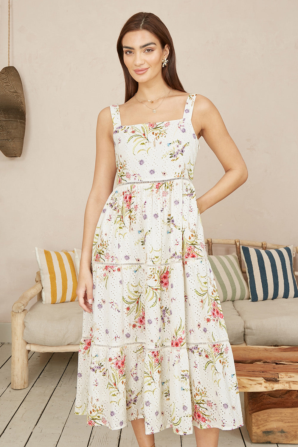 anglaise midi dress Yumi White Floral Broderie Anglaise Midi Sun Dress – Love My Apparel