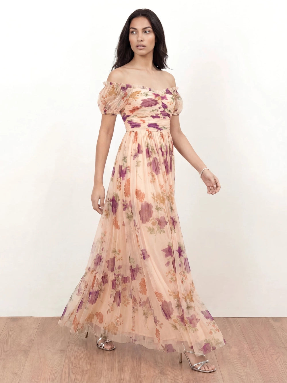 fitted lace wedding dress Anaya With Love Beige Floral Bardot Maxi Dress – Love My Apparel