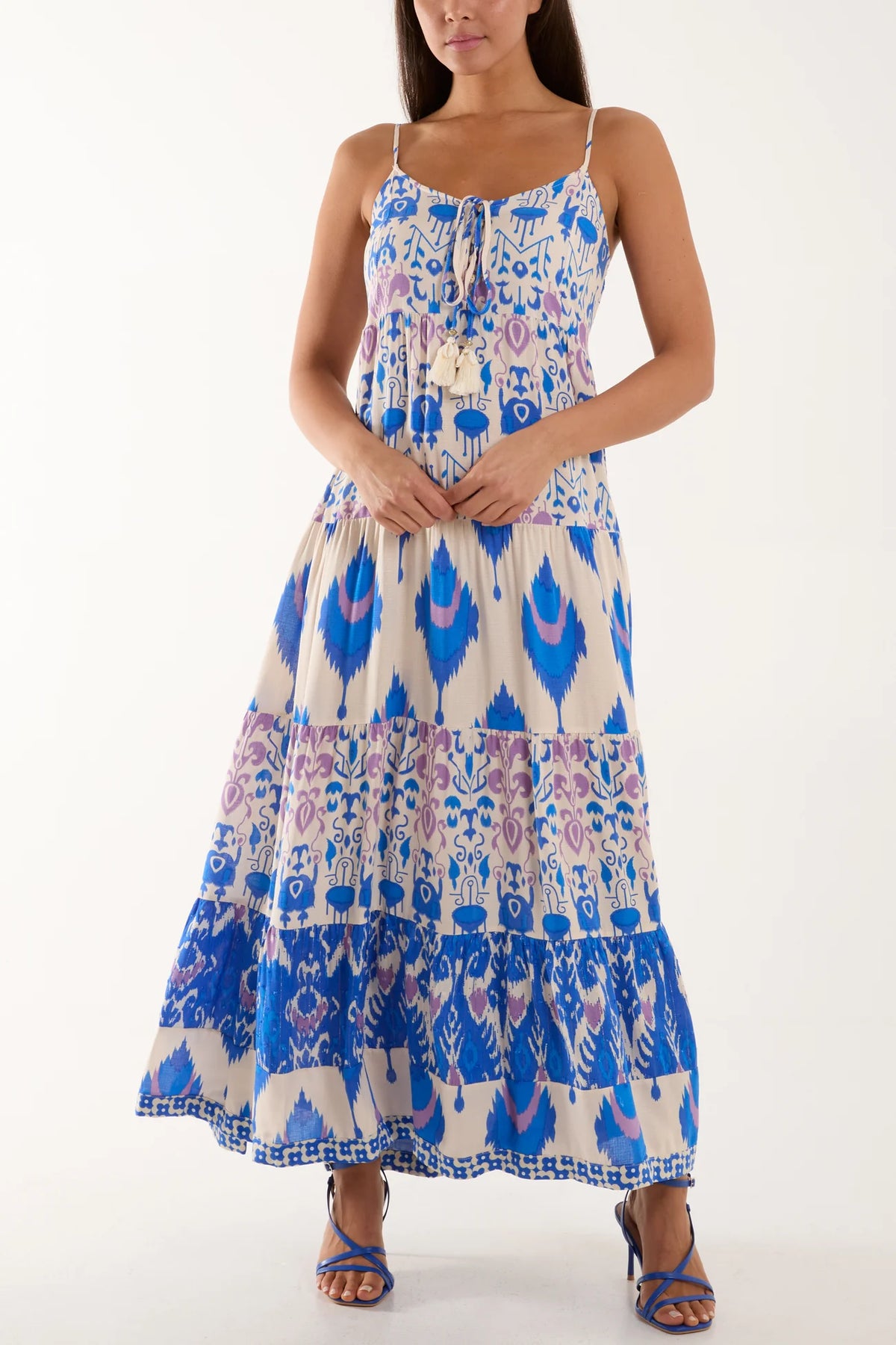 LMA Tiered Cami Maxi Blue Print Dress