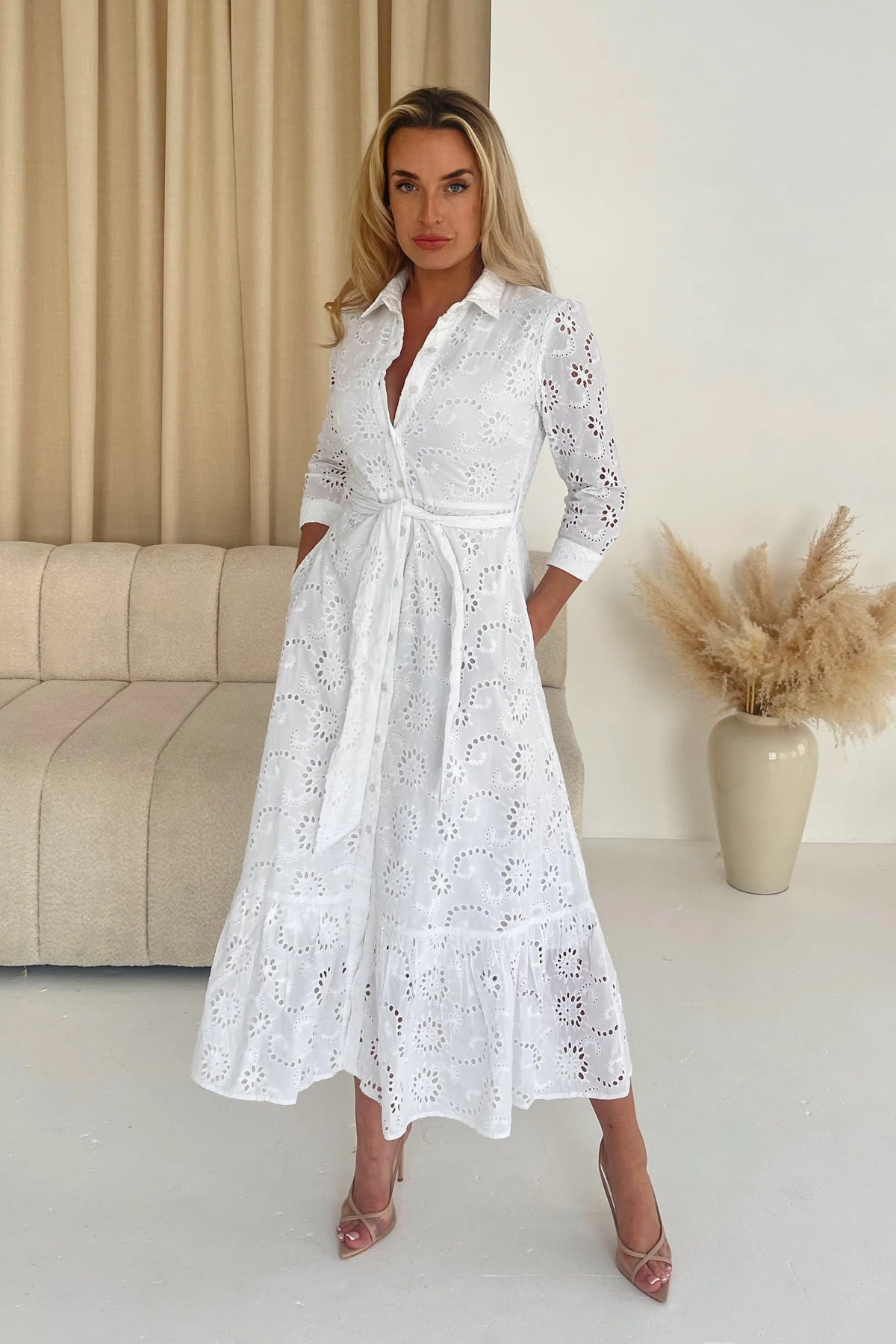 Girl In Mind Michelle Broderie Anglaise Maxi White Dress