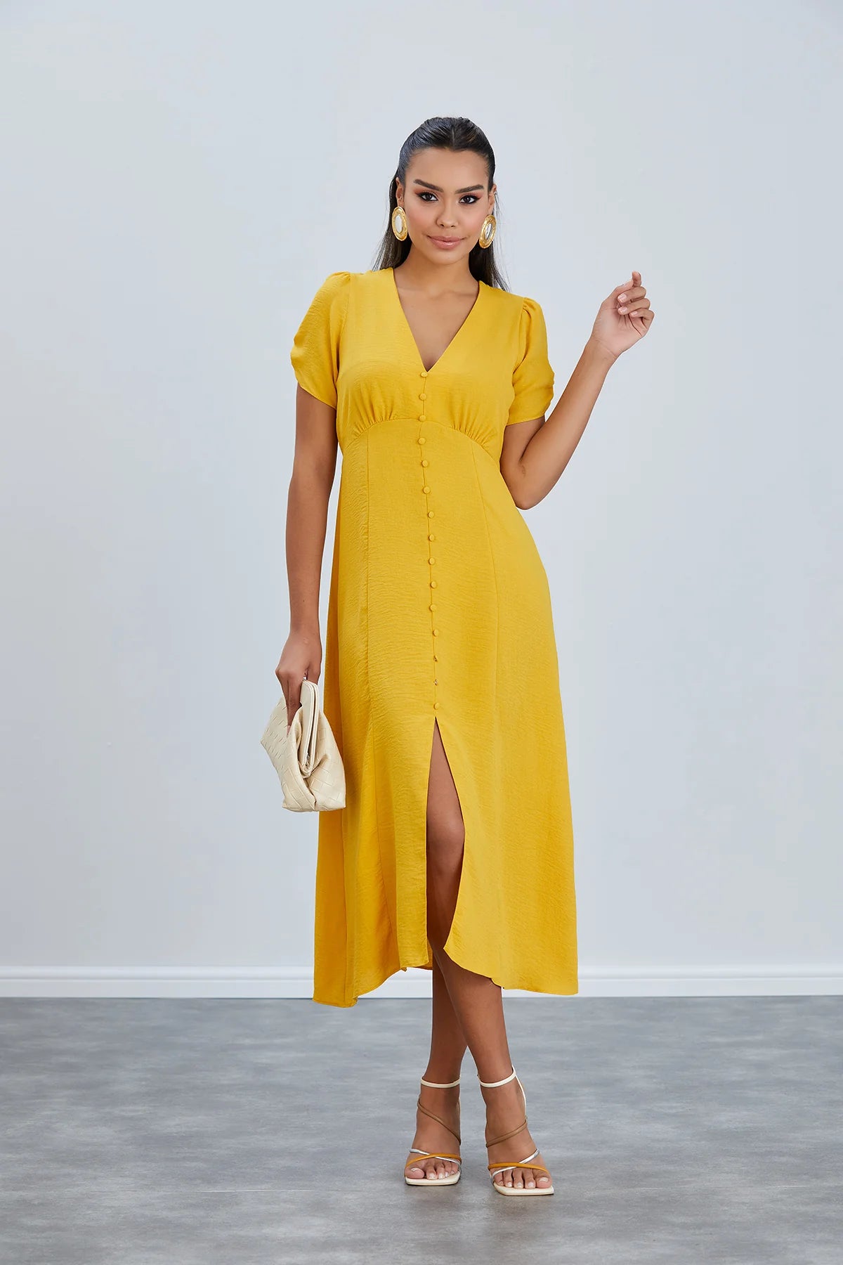 jenerique-button-front-yellow-midi-dress