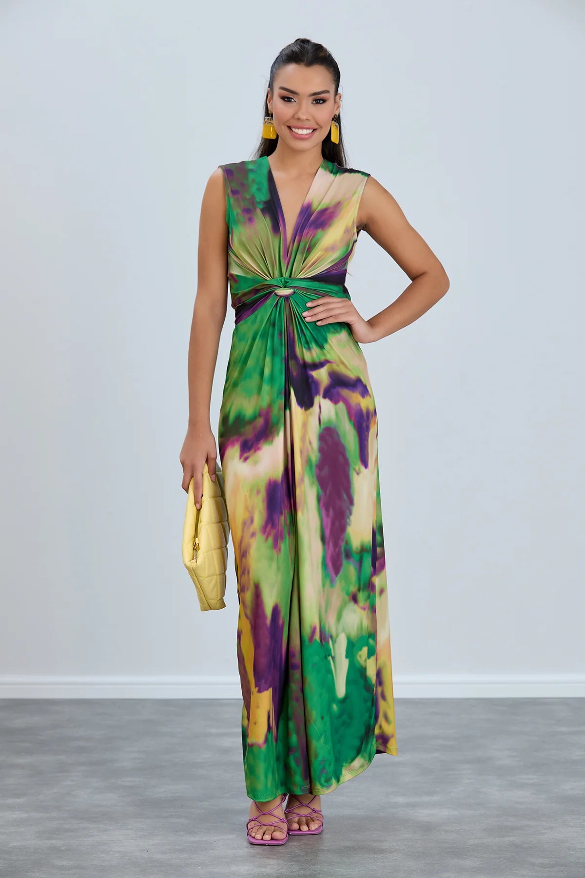 Jenerique Sleeveless Green Printed Maxi Dress