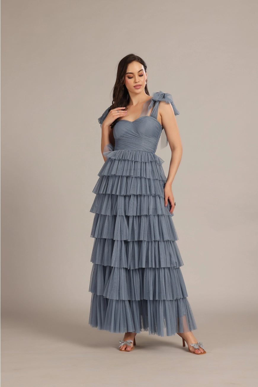 dress colour white gold blue black Dusty Blue Tulle A-line Long Cheap Custom Bridesmaid Dresses, GRB0104 –  GordressYou