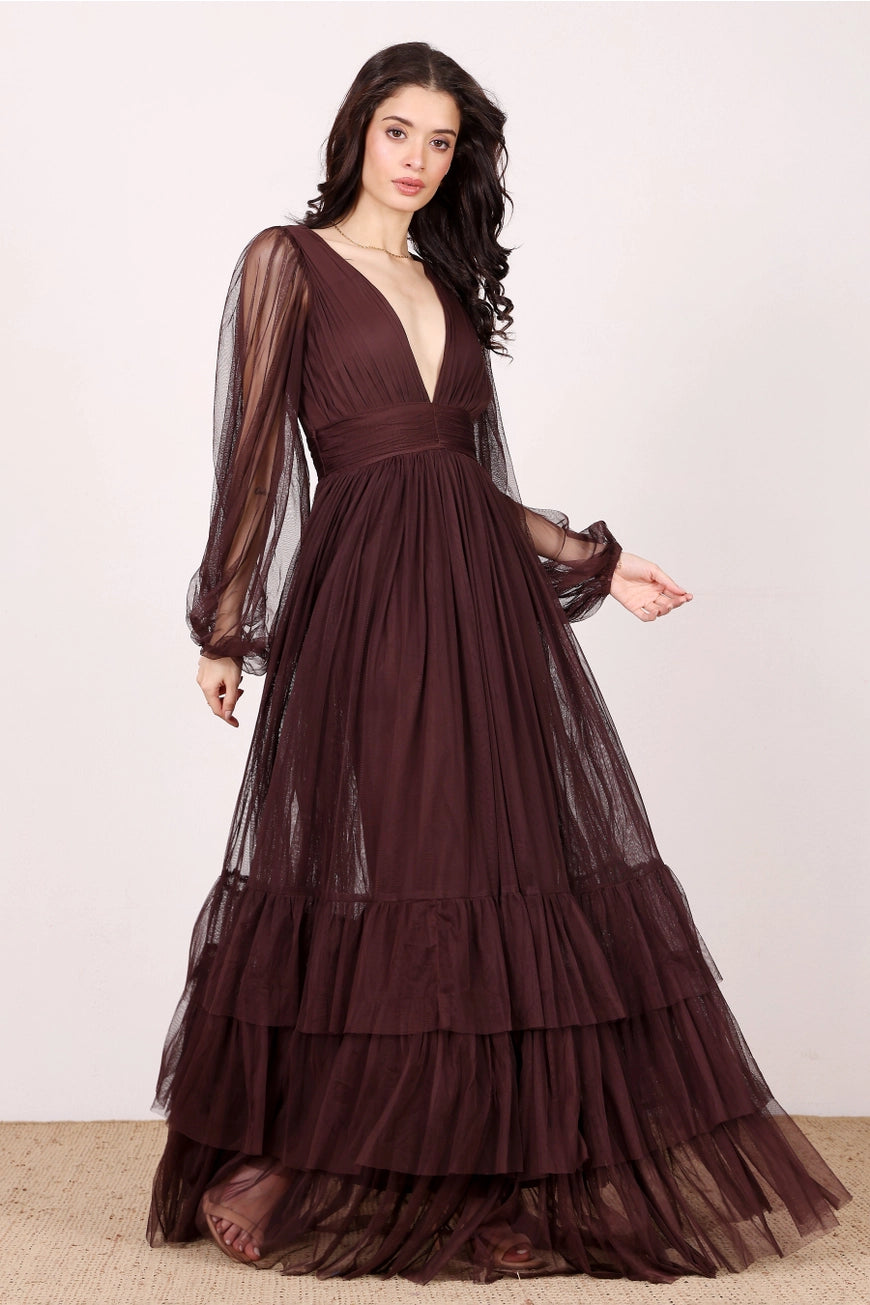 Lace & Beads Madison Chocolate Plum Maxi Tulle Dress Love My Apparel Lace & Beads Madison Chocolate Plum Maxi Tulle Dress Love My Apparel