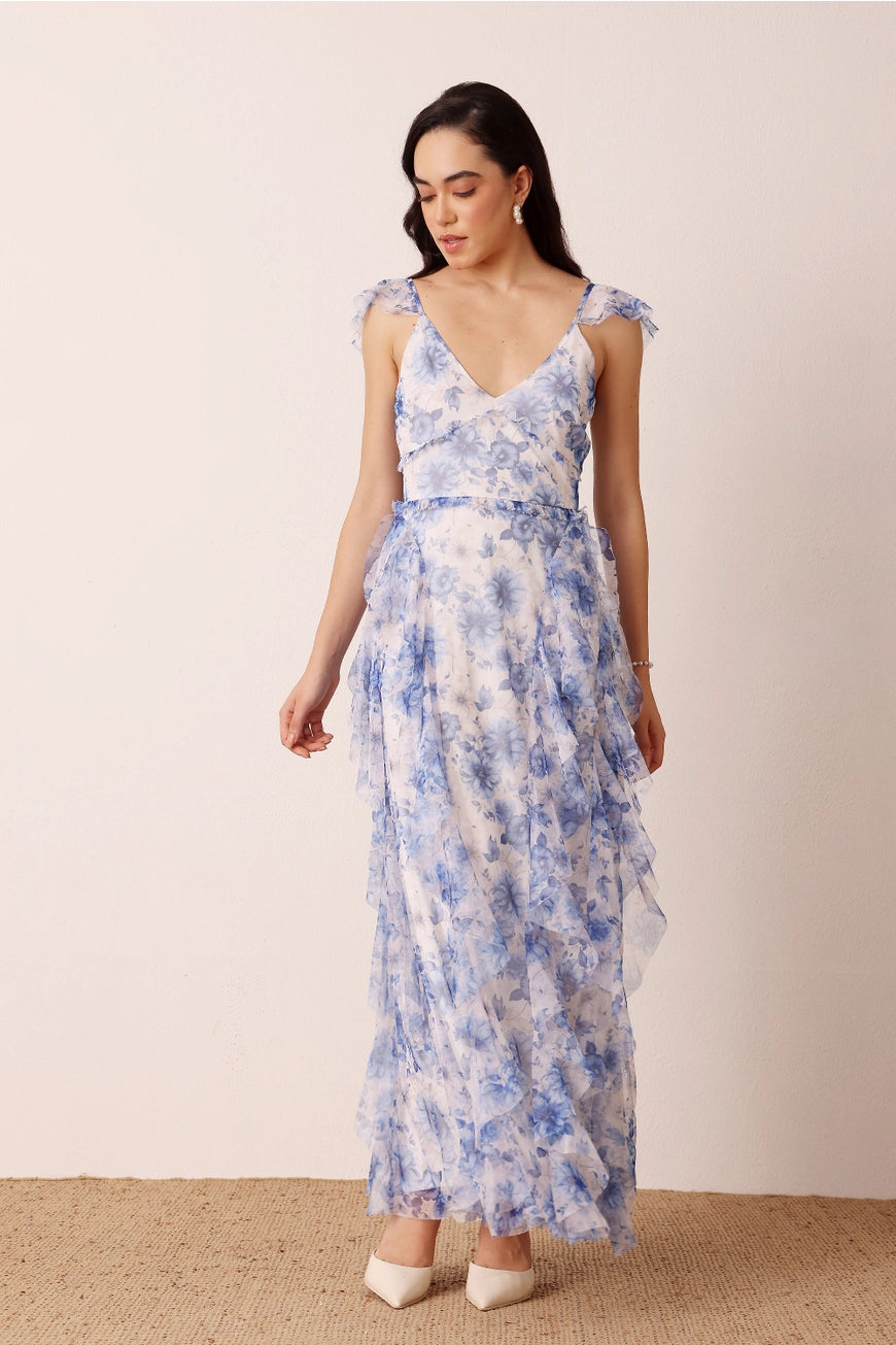 Lace Beads Malin Blue Floral Maxi Dress – Love My Apparel