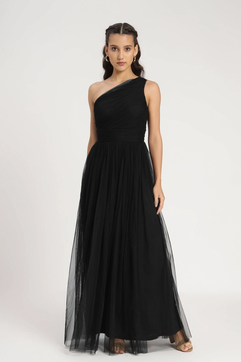 Lace & Beads One Shoulder Black Tulle Maxi Dress  Love My Apparel