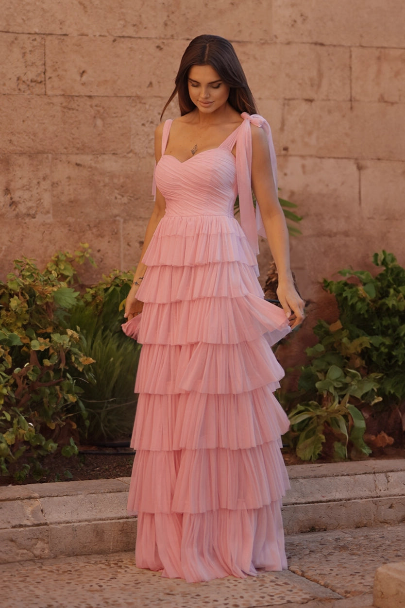 Lace Beads Ophelia Pink Tulle Maxi Dress Love My Apparel