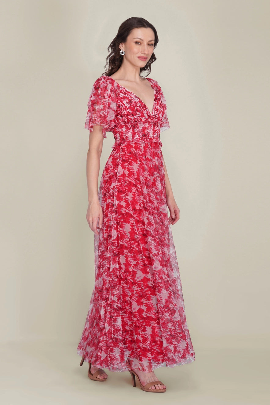 Lace & Beads Shelby Red Floral Tulle Maxi Dress – Love My Apparel