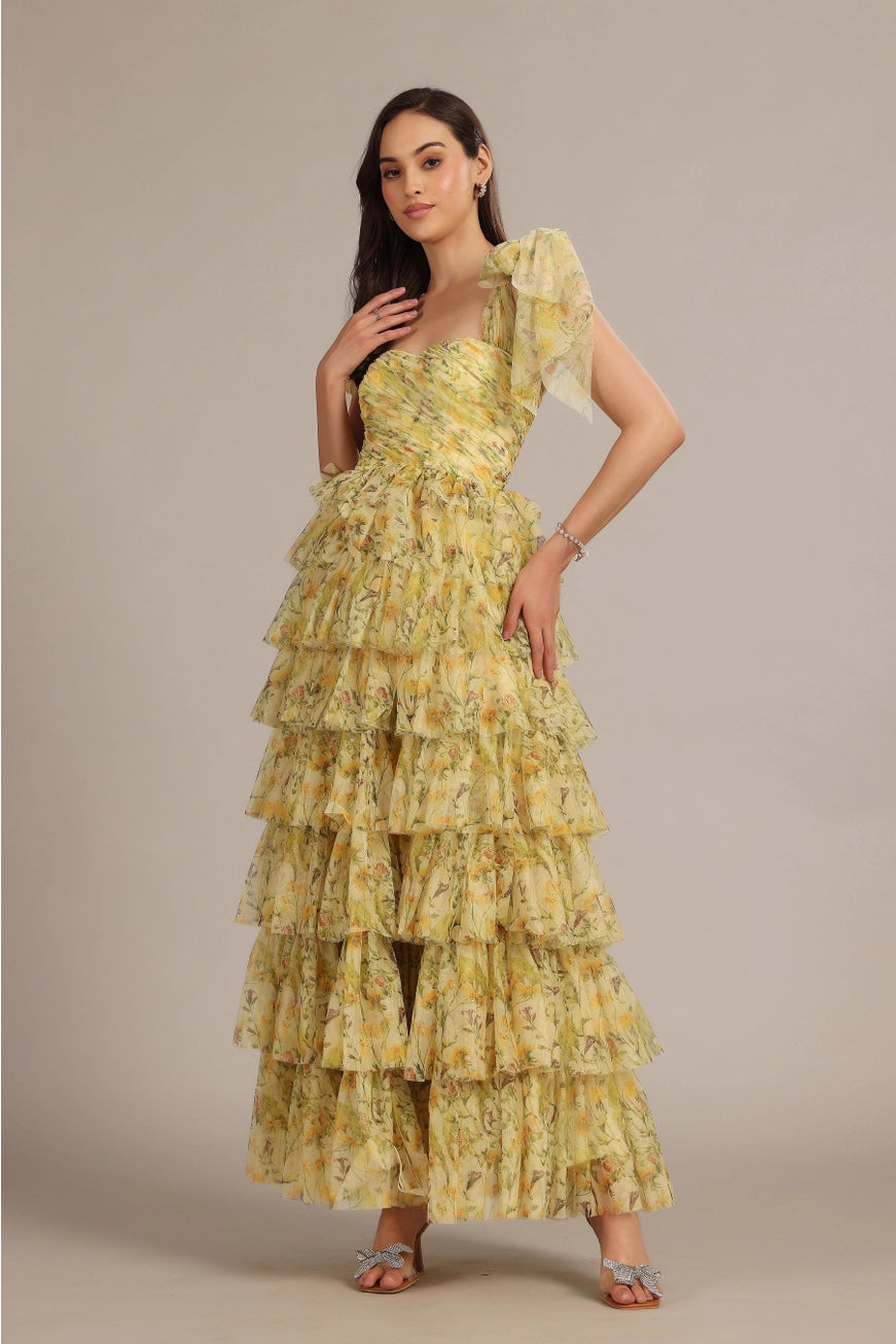 Lace & Beads Ophelia Yellow Floral Tulle Maxi Dress – Love My Apparel
