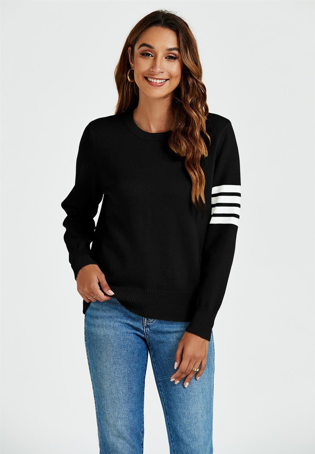 FS Collection Stripe Pattern Jumper Top In Black