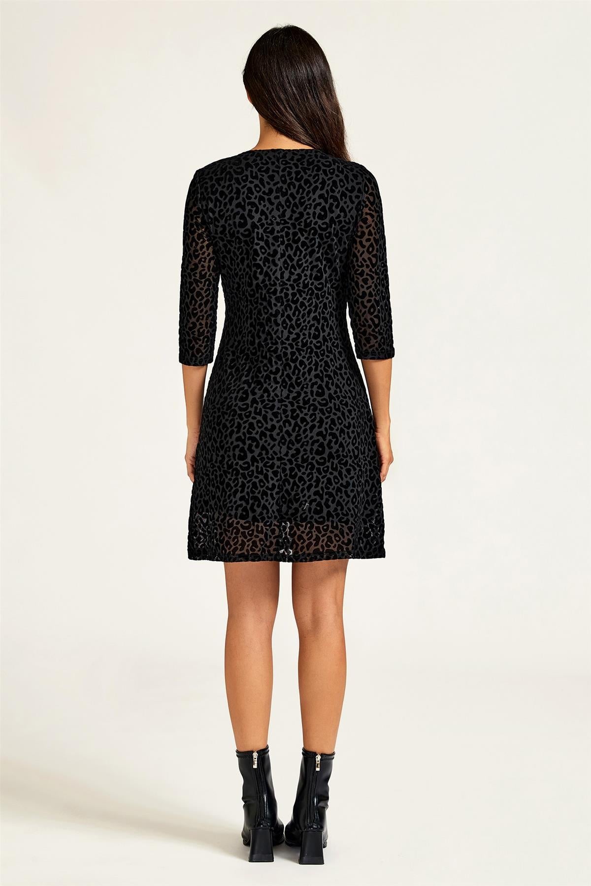 FS Collection Black Velvet Leopard Devore Mini Dress