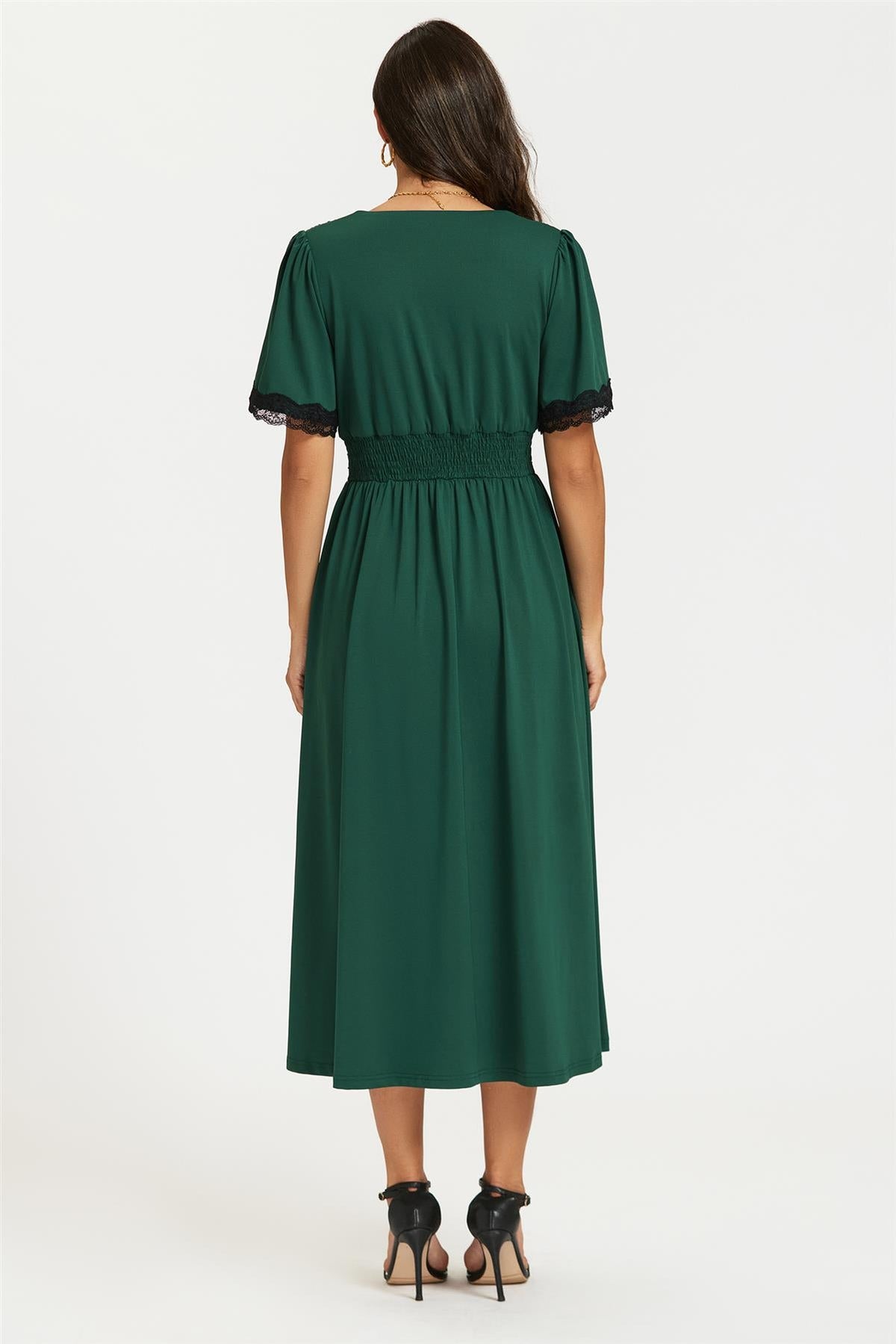 FS Collection Lace Trim Green Jersey Midi Dress
