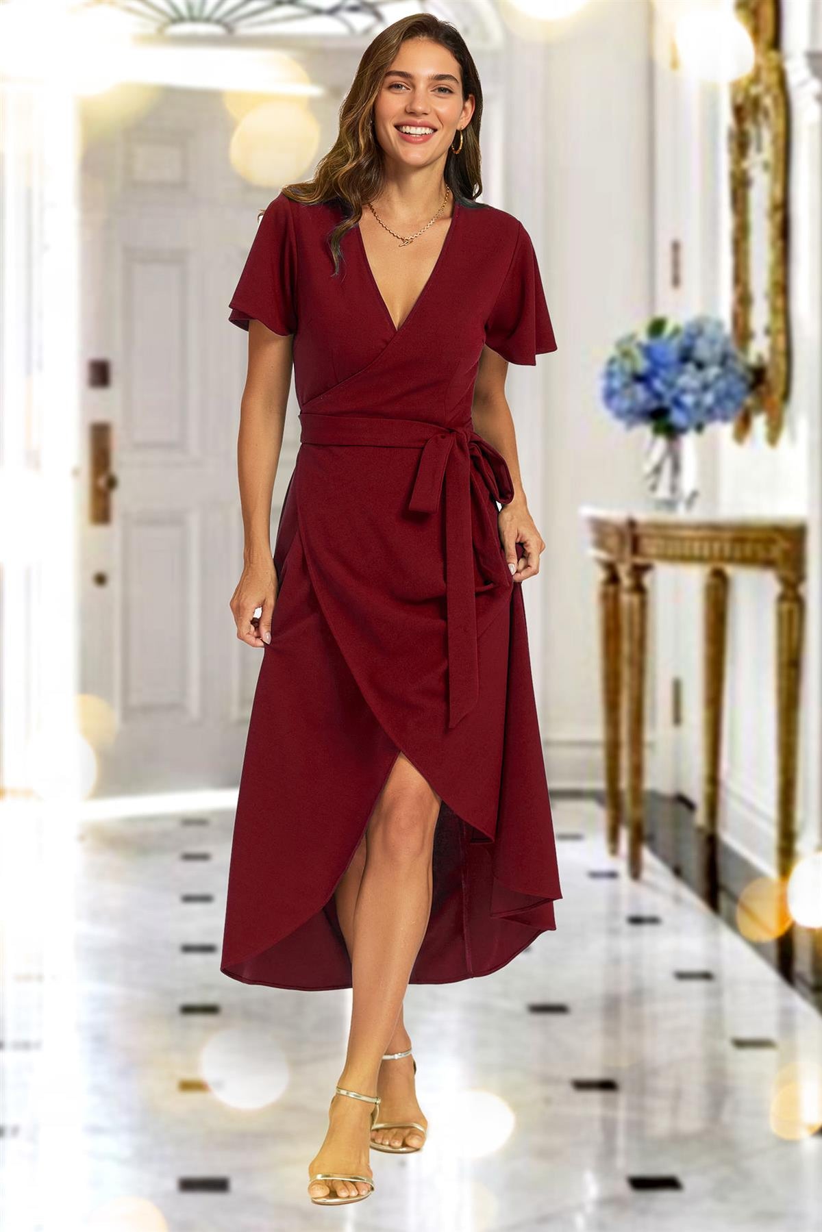 Wrap Maxi Dress In Wine