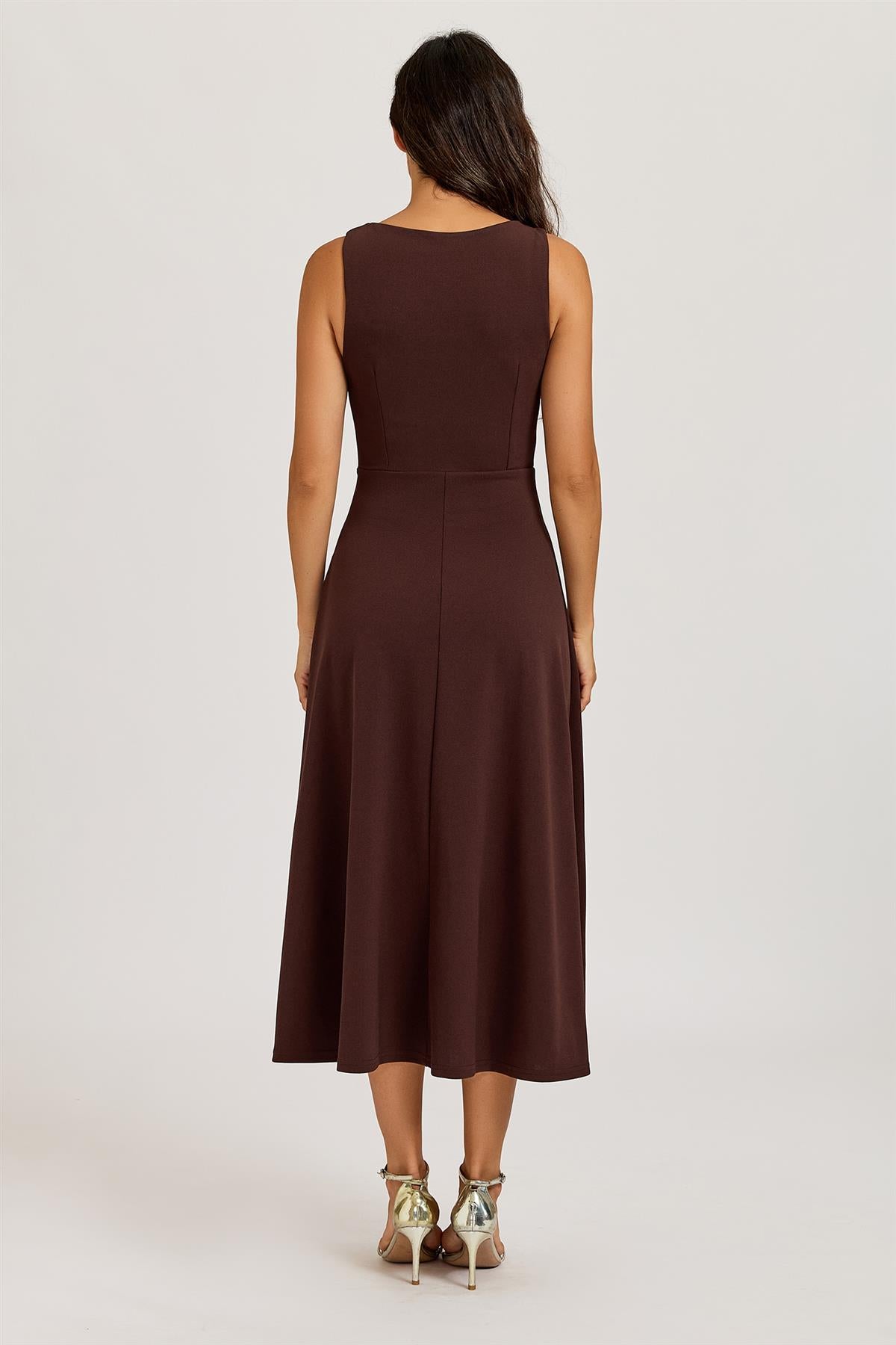FS Collection Square Neck Sleeveless Fit & Flare Midi Dress In Espresso