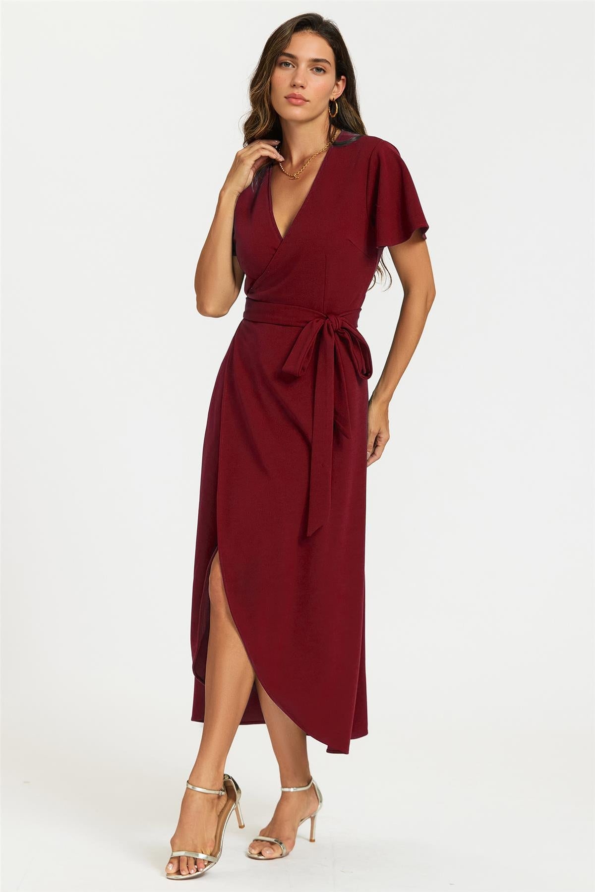 Wrap Maxi Dress In Wine