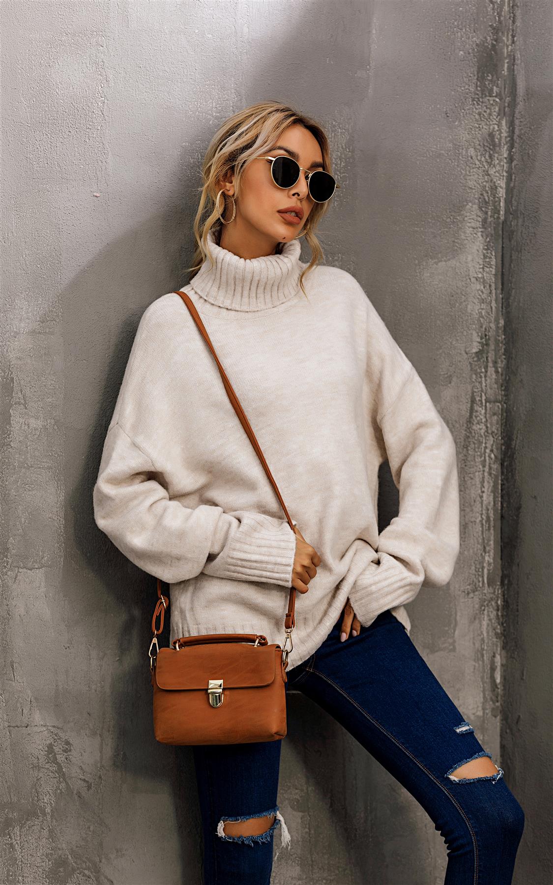 FS Collection Jumper Top With High Neck In Cream