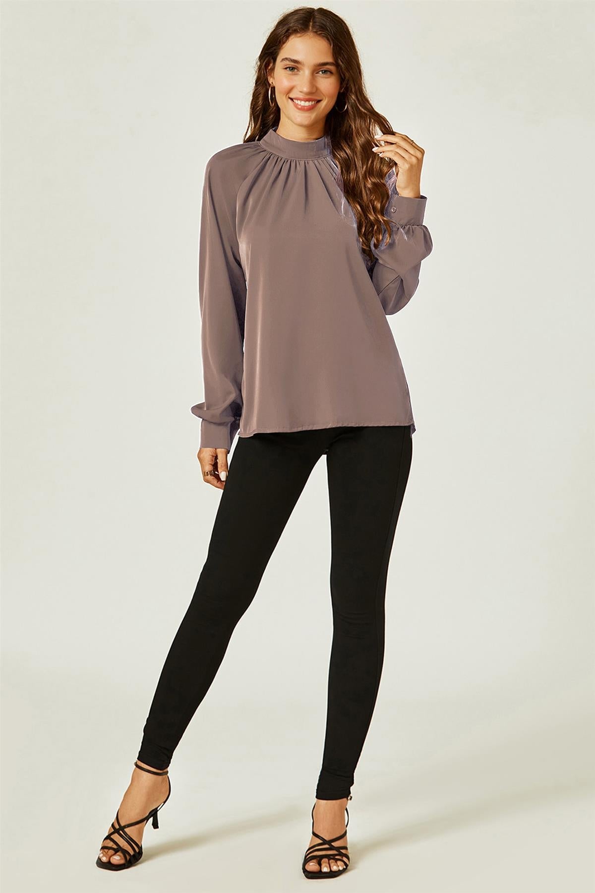 FS Collection Halter Neck Blouse Top In Taupe Brown