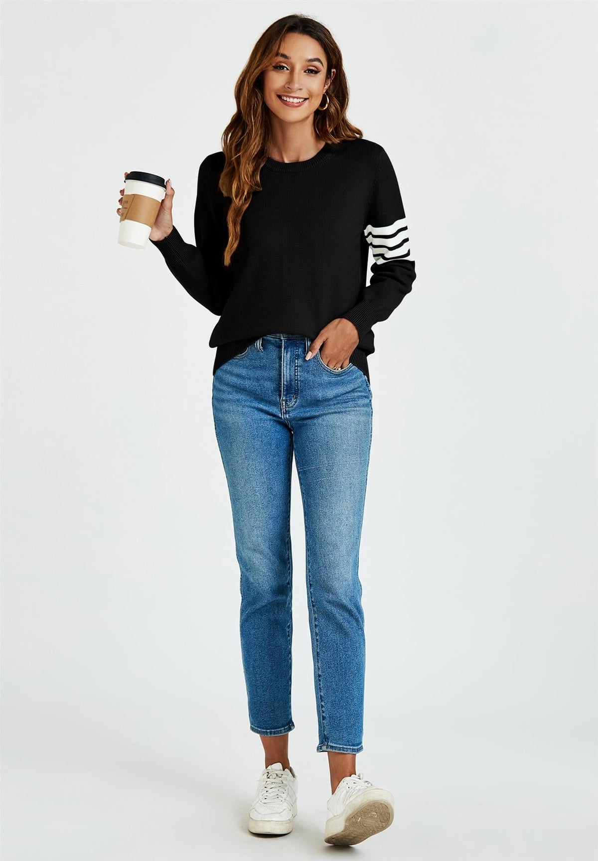FS Collection Stripe Pattern Jumper Top In Black