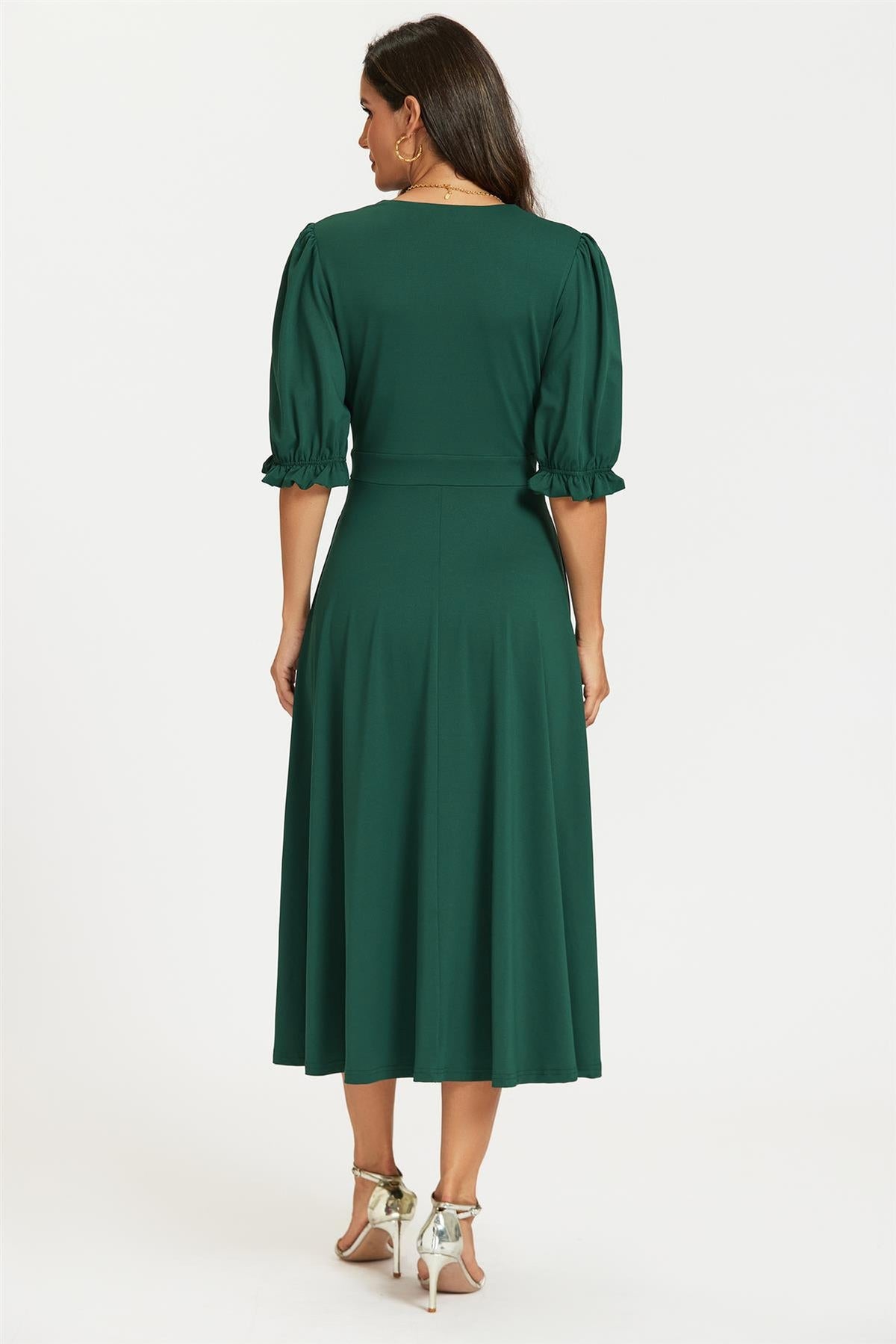 FS Collection Half Sleeve Jersey Green Midi Dress