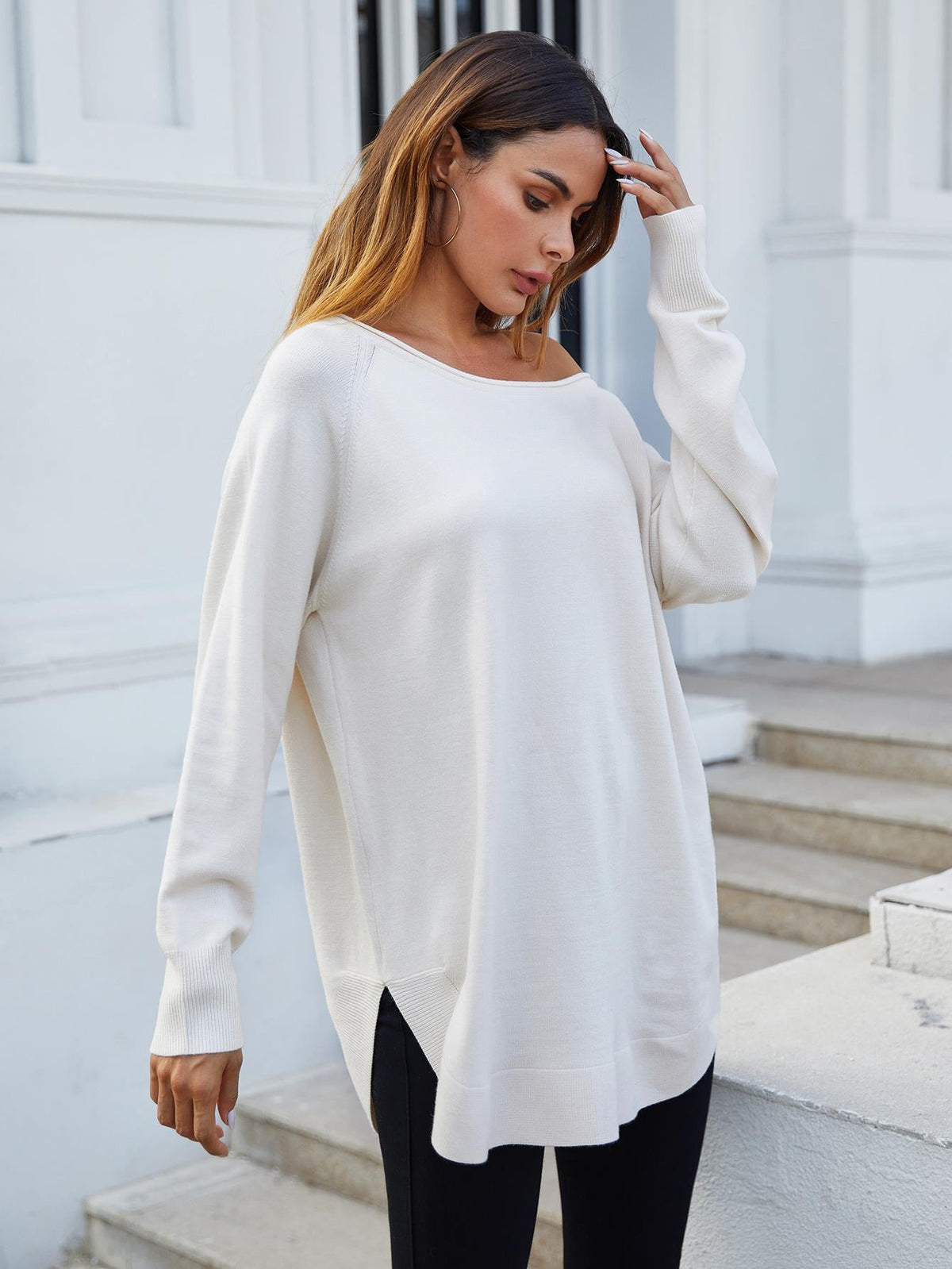 FS Collection Oversize Knitted Jumper Top In Ecru