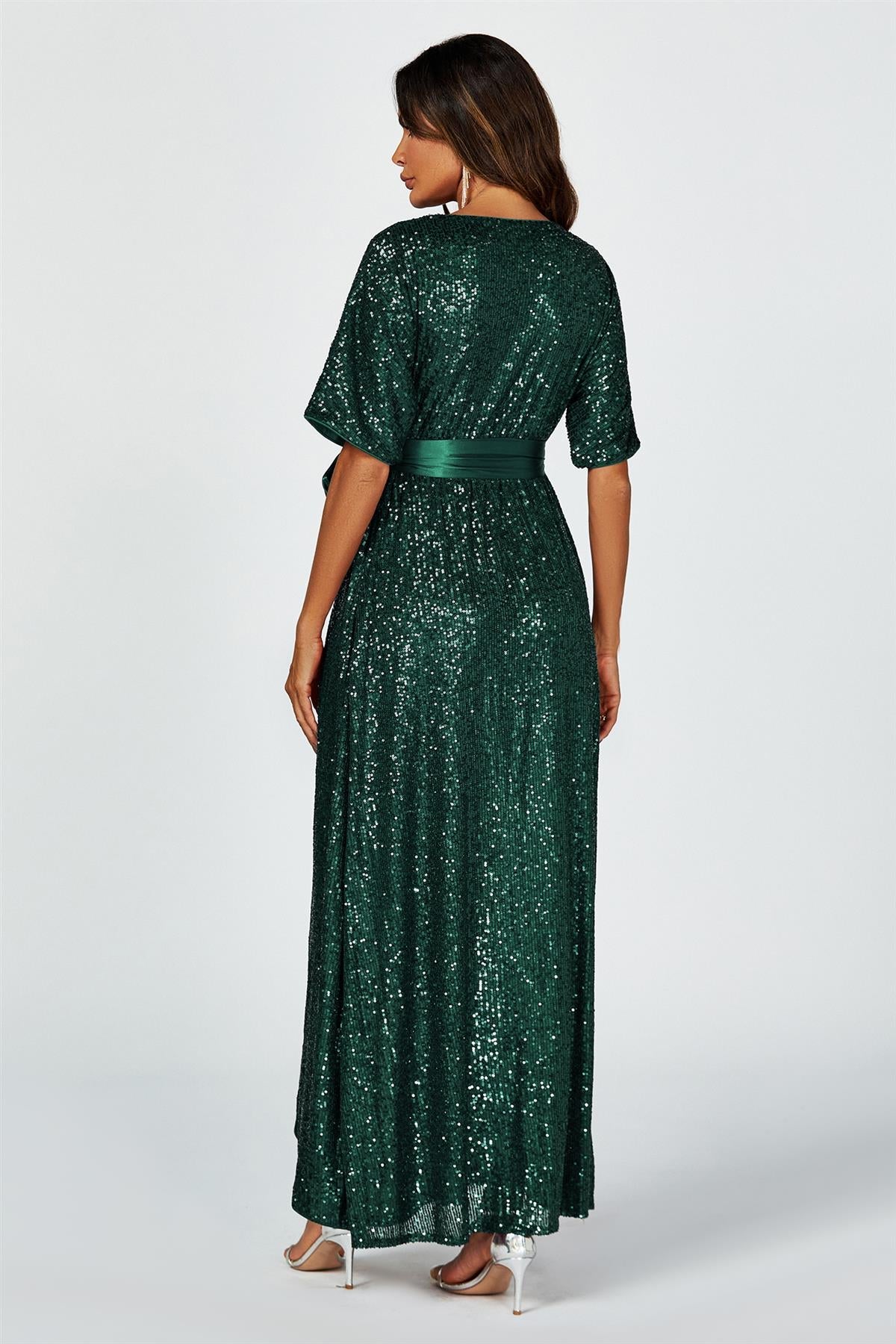 FS Collection Wrap Style Sequin Maxi Dress In Green