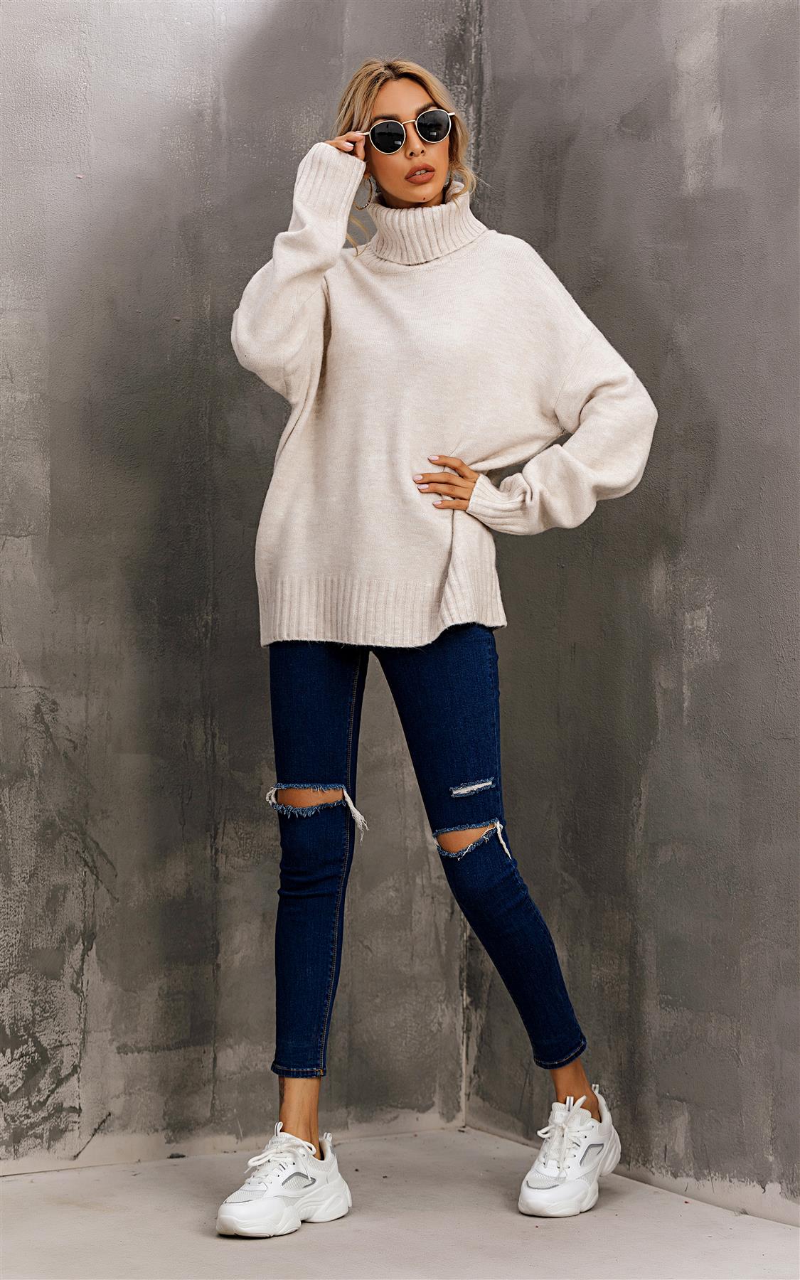 FS Collection Jumper Top With High Neck In Cream