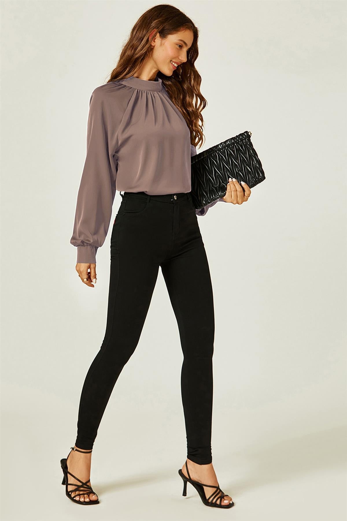 FS Collection Halter Neck Blouse Top In Taupe Brown