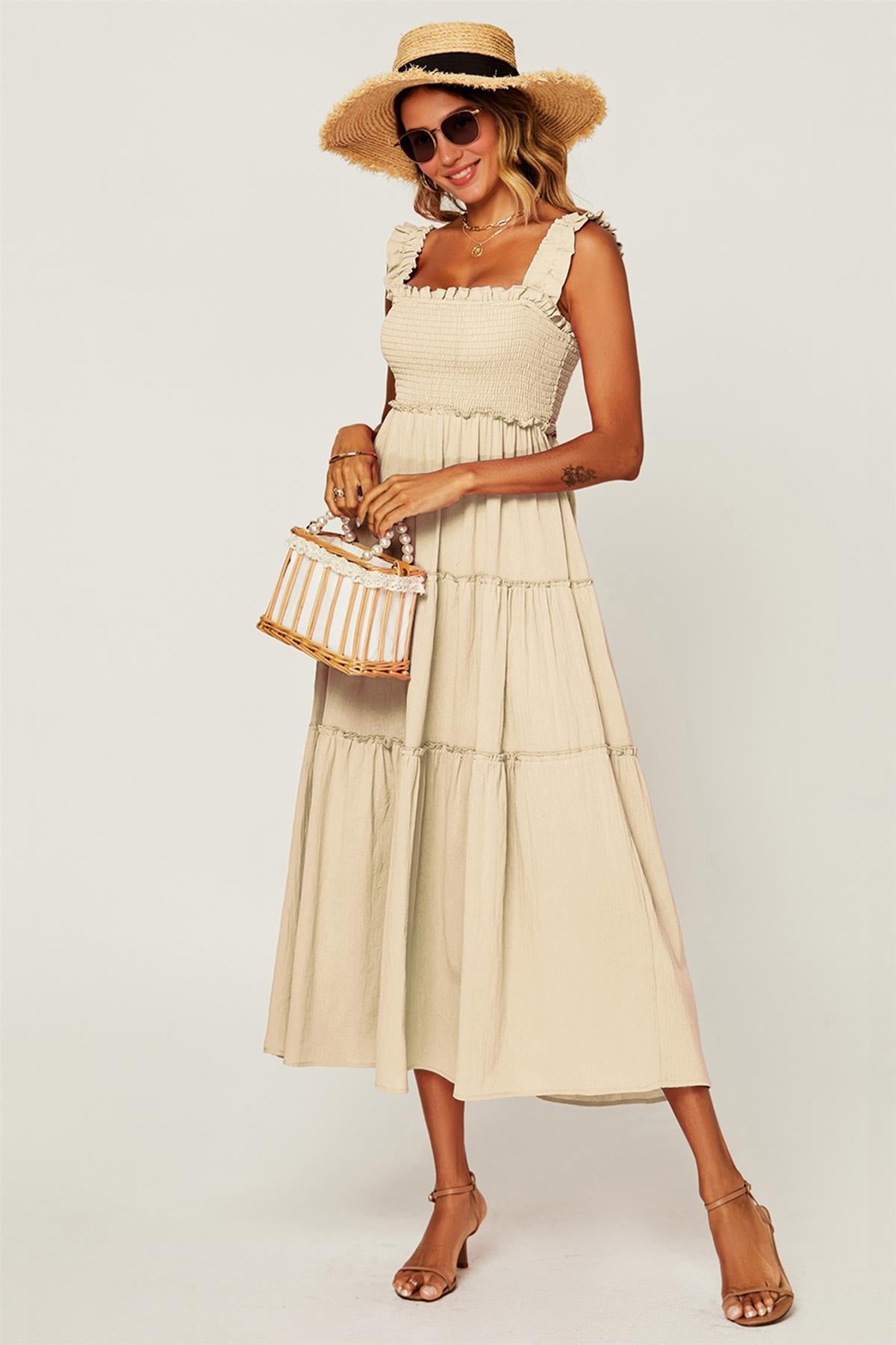 FS Collection Hem Detail Tiered Maxi Dress In Off White