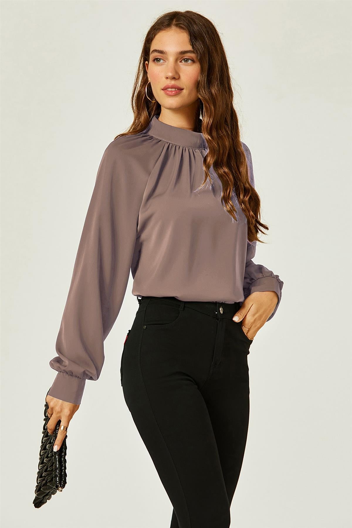 FS Collection Halter Neck Blouse Top In Taupe Brown