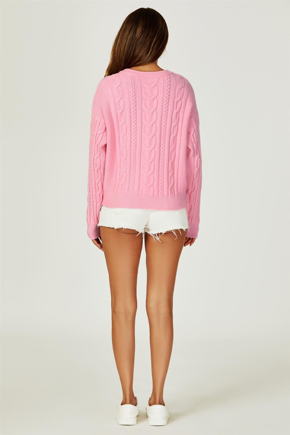 FS Collection Cable Knit Crew Neck Jumper In Pink