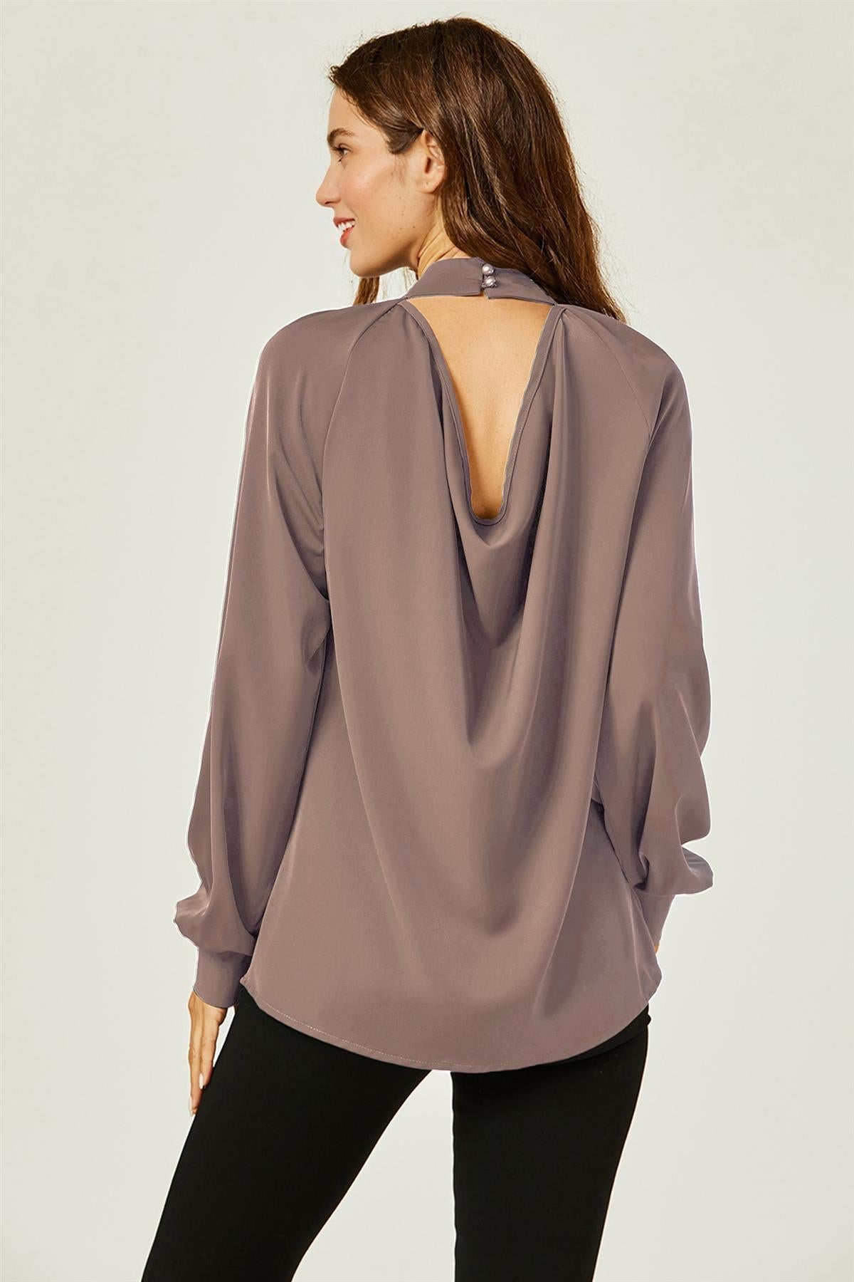 FS Collection Halter Neck Blouse Top In Taupe Brown