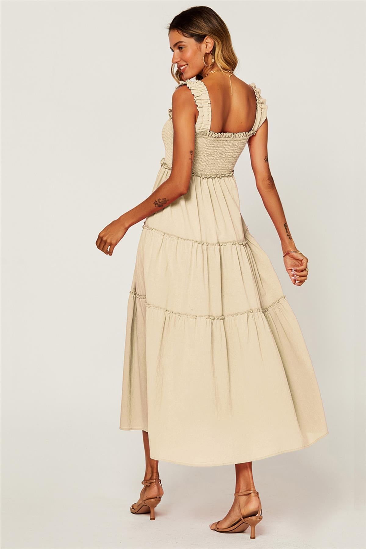 FS Collection Hem Detail Tiered Maxi Dress In Off White