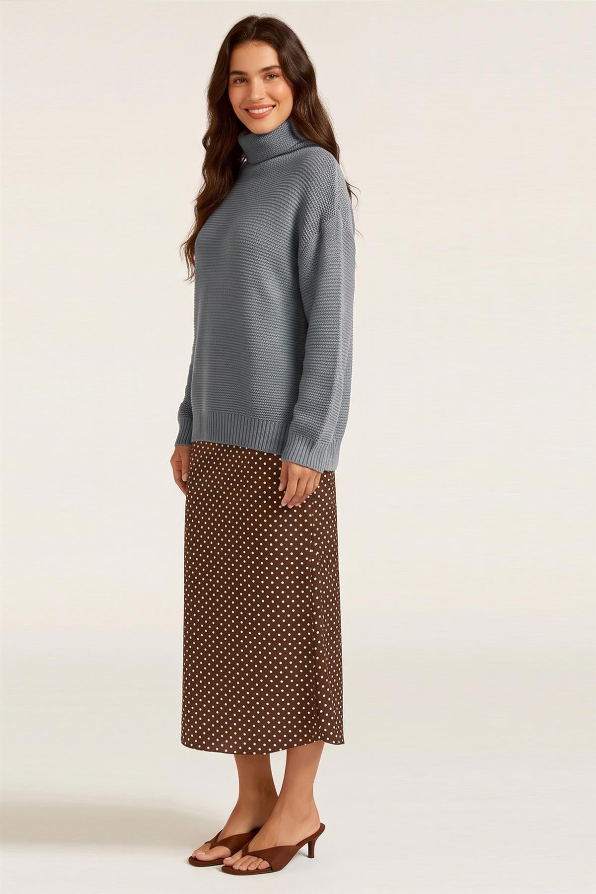 Grey Roll Neck Relaxed Fit Knitted Jumper