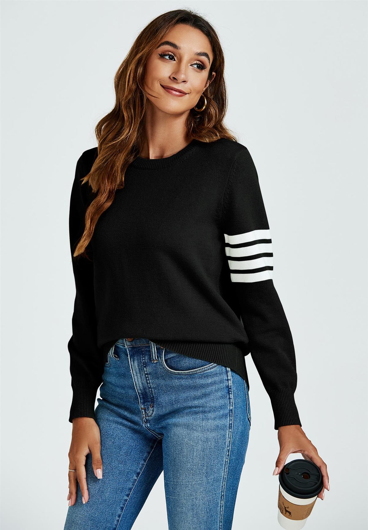 FS Collection Stripe Pattern Jumper Top In Black
