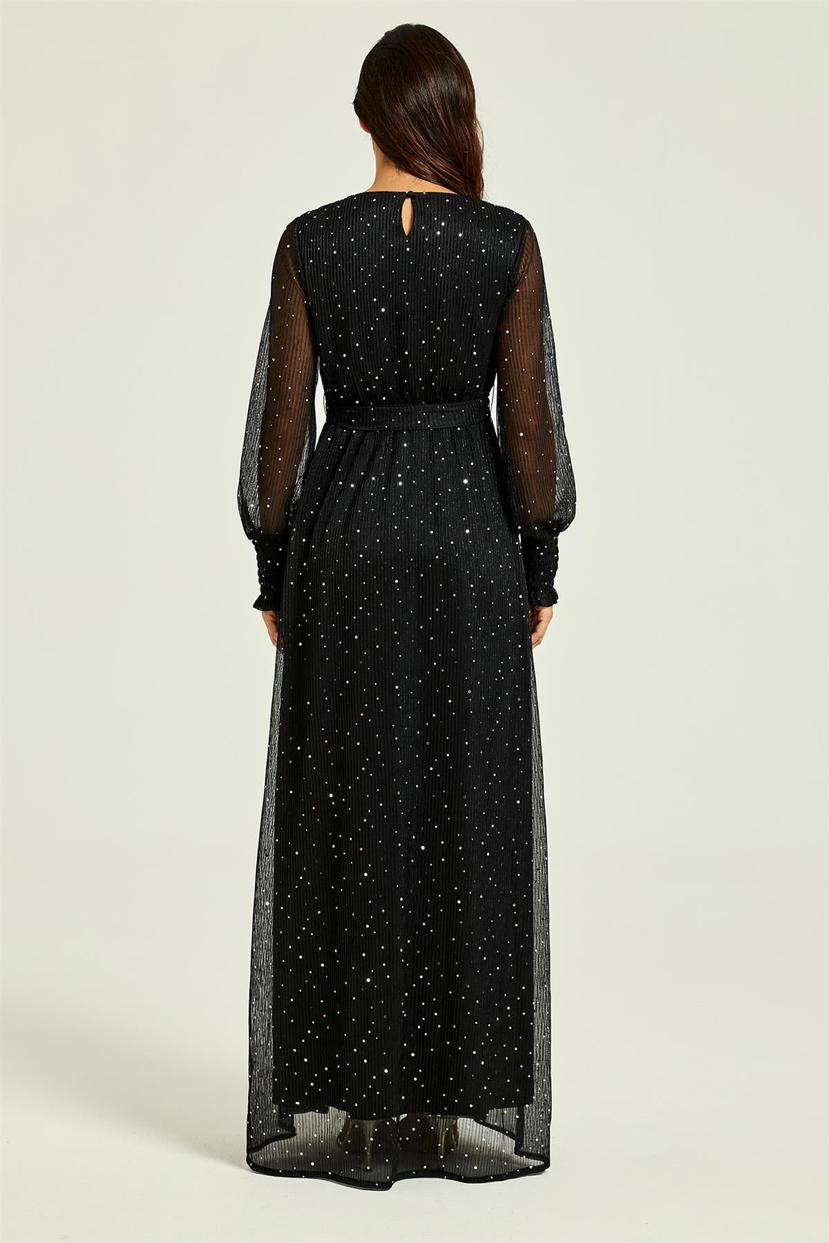 FS Collection Sparkle Gown Long Sleeve Bridesmaid Maxi Dress In Black