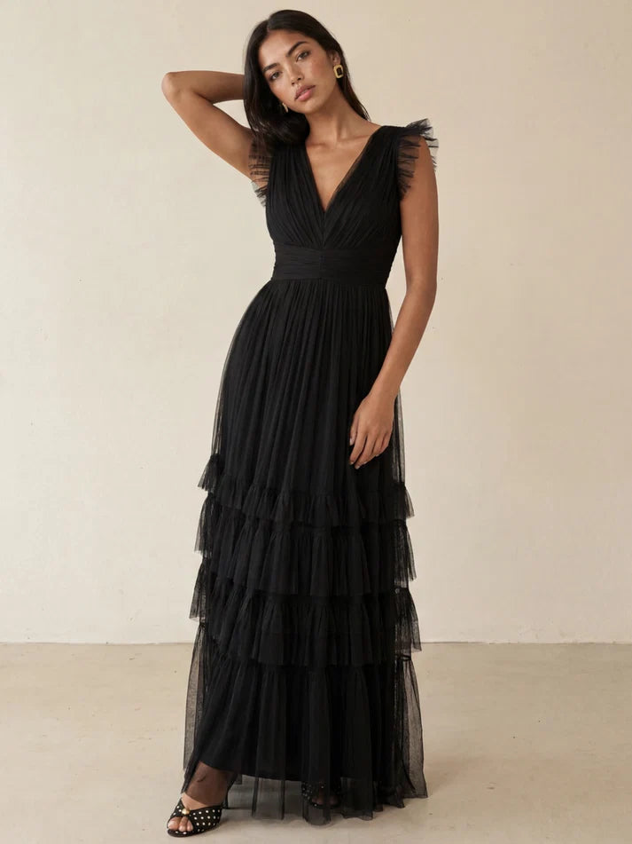 Anaya With Love Black Tulle Maxi Dress