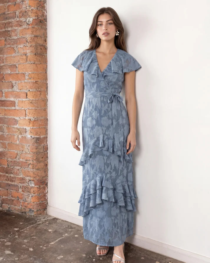 Anyaya With Love Opal Blue Burnout Floral Maxi Dress