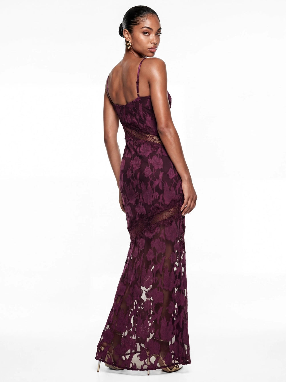 Anaya With Love Fig Burgundy Lace Maxi Dress