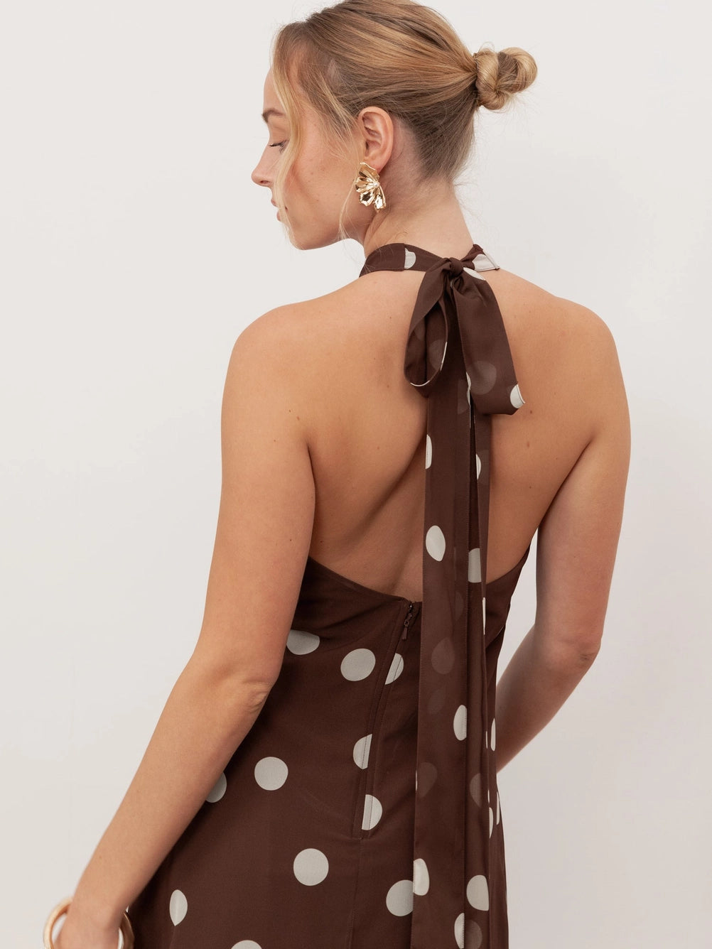 Anaya With Love Halterneck Brown Polka Dot Maxi Dress Love My Apparel Anaya With Love Halterneck Brown Polka Dot Maxi Dress Love My Apparel