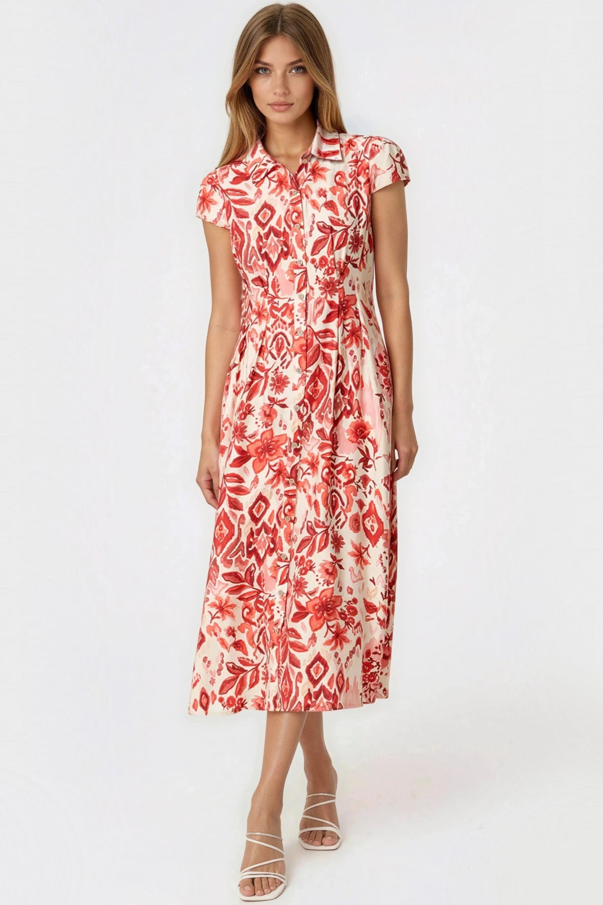 Aftershock London Orange Floral Shirt Midi Dress