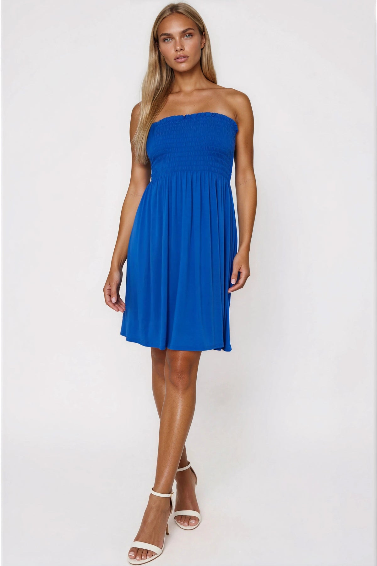 Aftershock London Royal Blue Shirred Bandeau Mini Dress