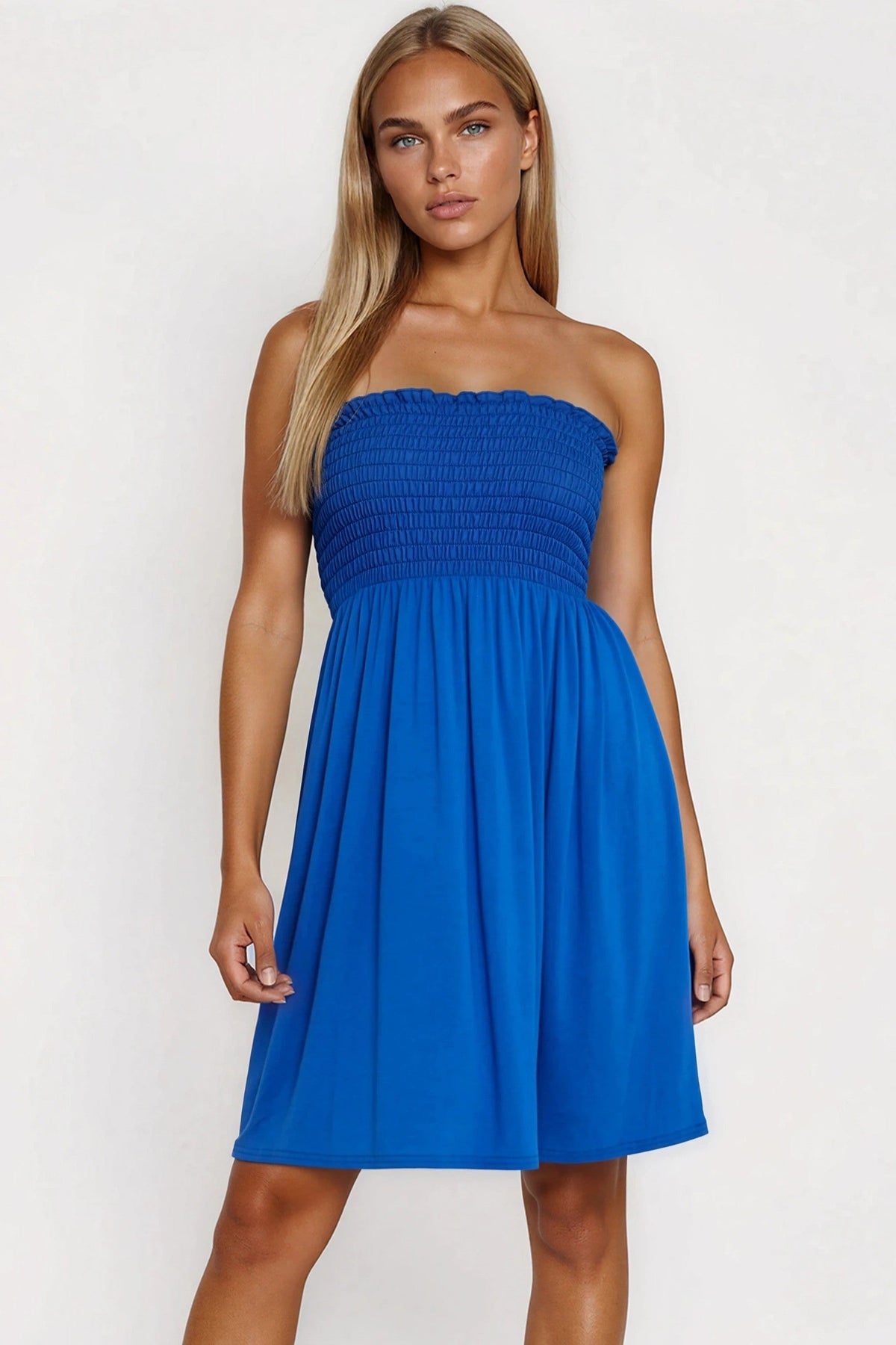 Aftershock London Royal Blue Shirred Bandeau Mini Dress