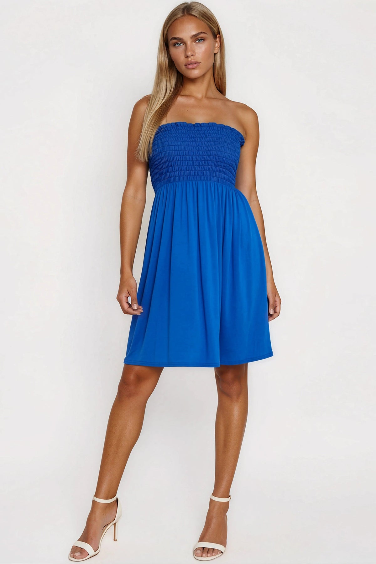 Aftershock London Royal Blue Shirred Bandeau Mini Dress