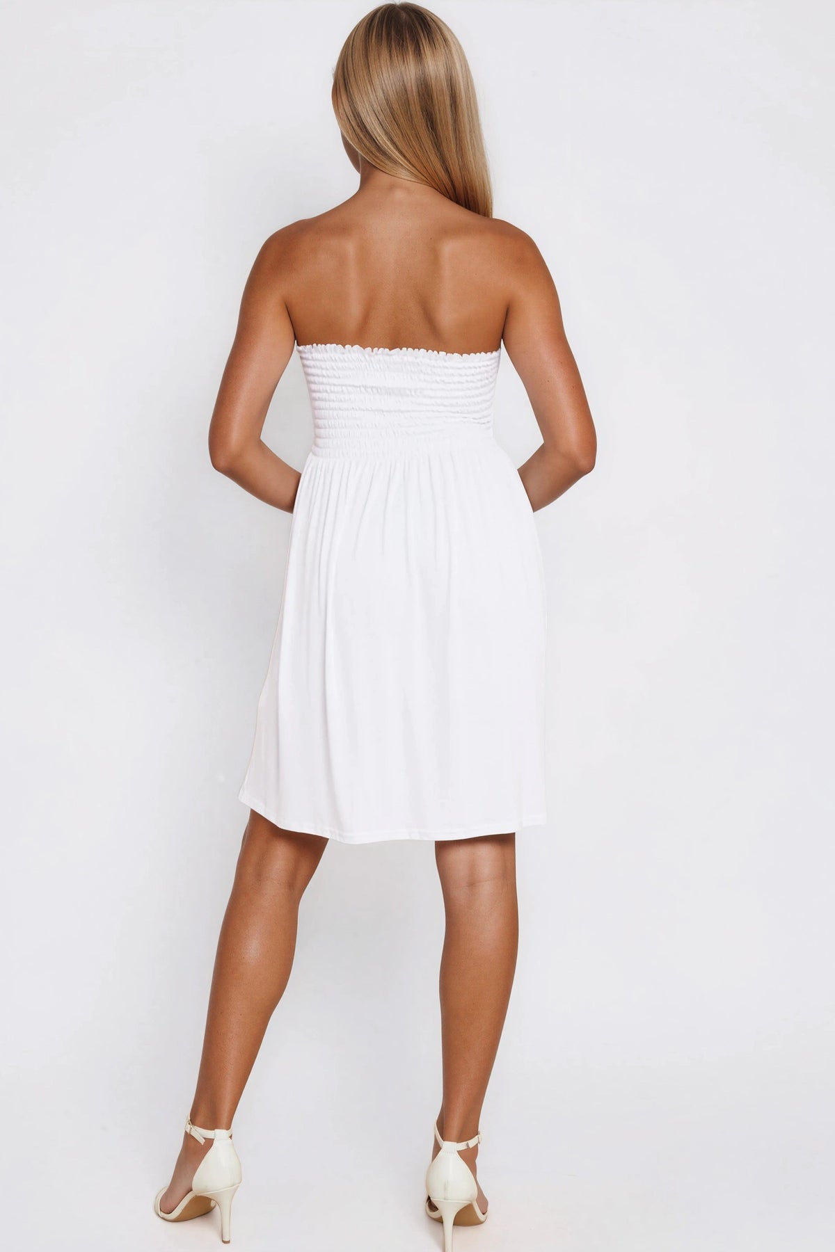 Aftershock London White Shirred Bandeau Mini Dress
