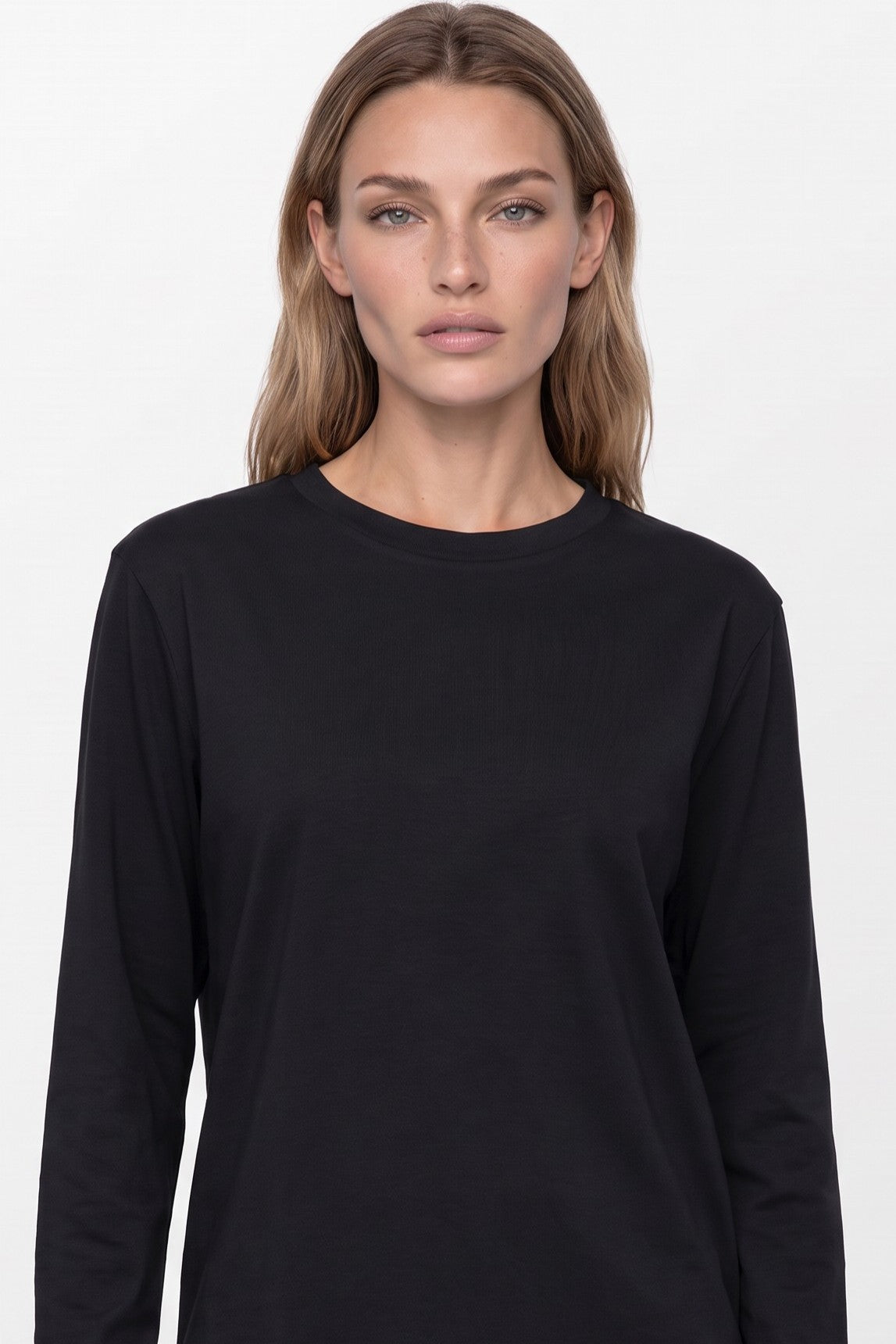 Aftershock London Black Cotton Long Sleeve Round Neck Top