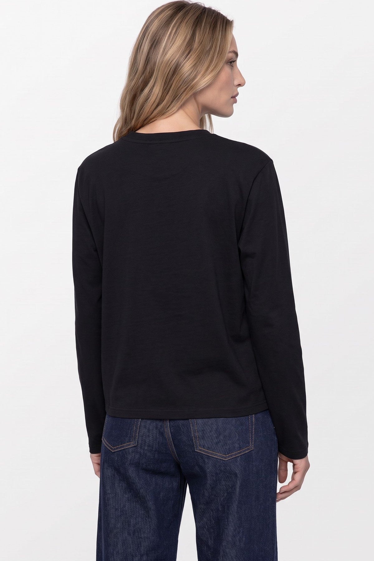Aftershock London Black Cotton Long Sleeve Round Neck Top