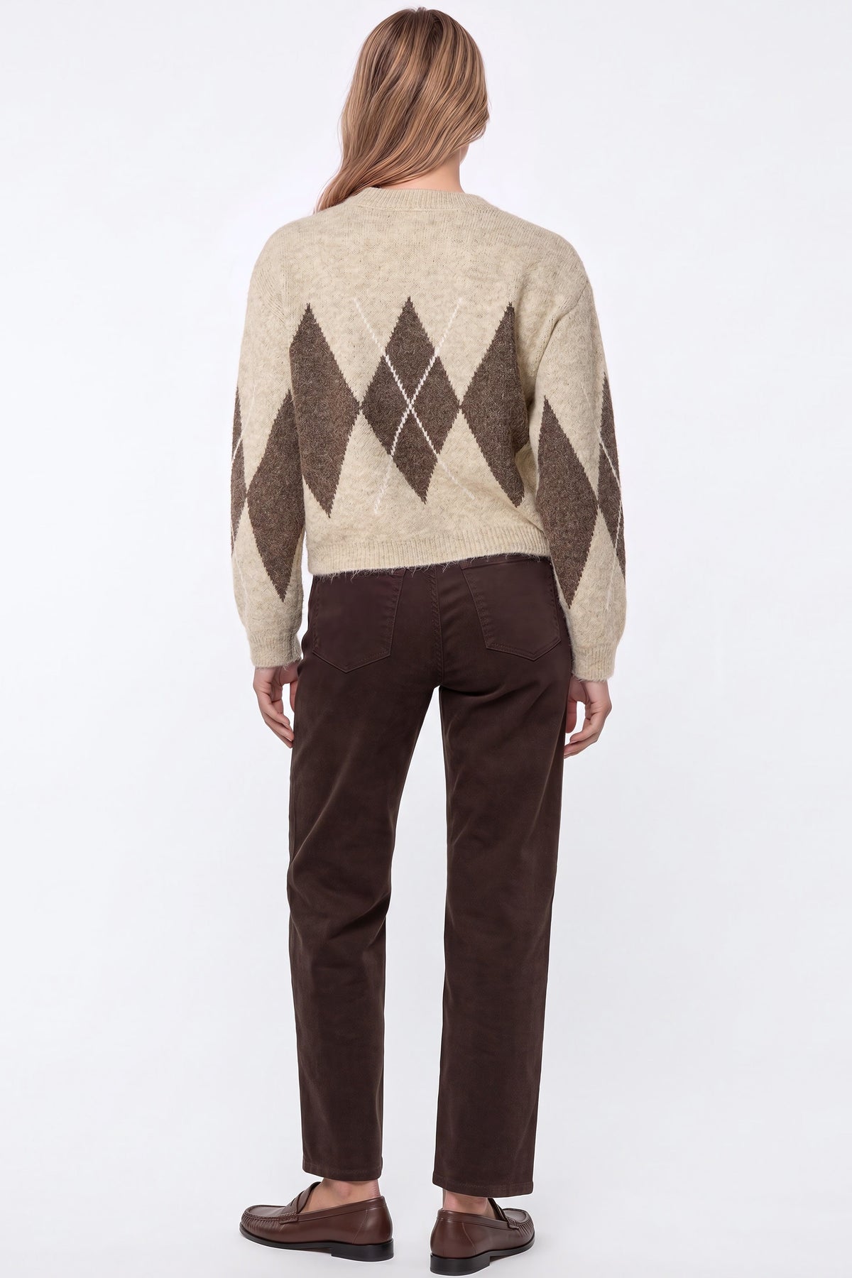 Aftershock London Beige Argyle Pattern Wool Blend Knit Jumper