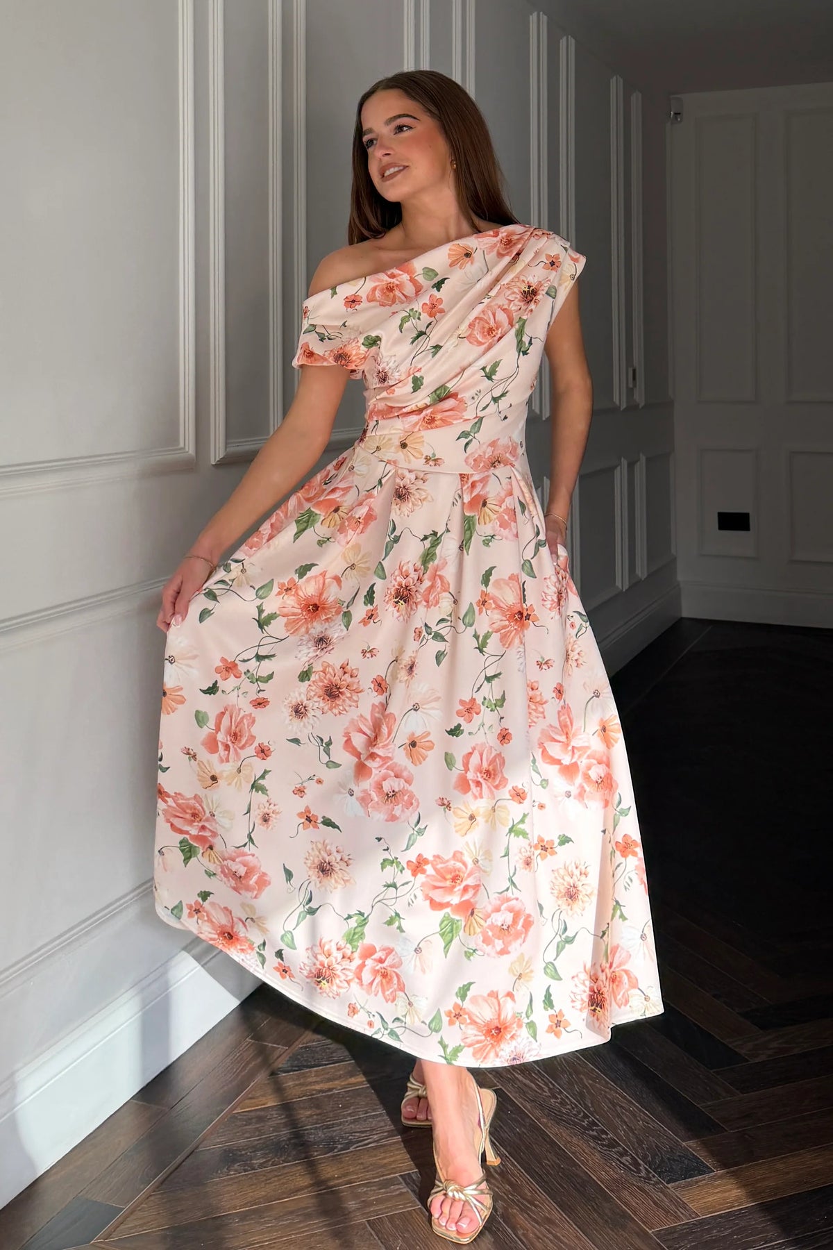 BETTY-ASYMMETRIC-skater-midi-peach-floral-dress