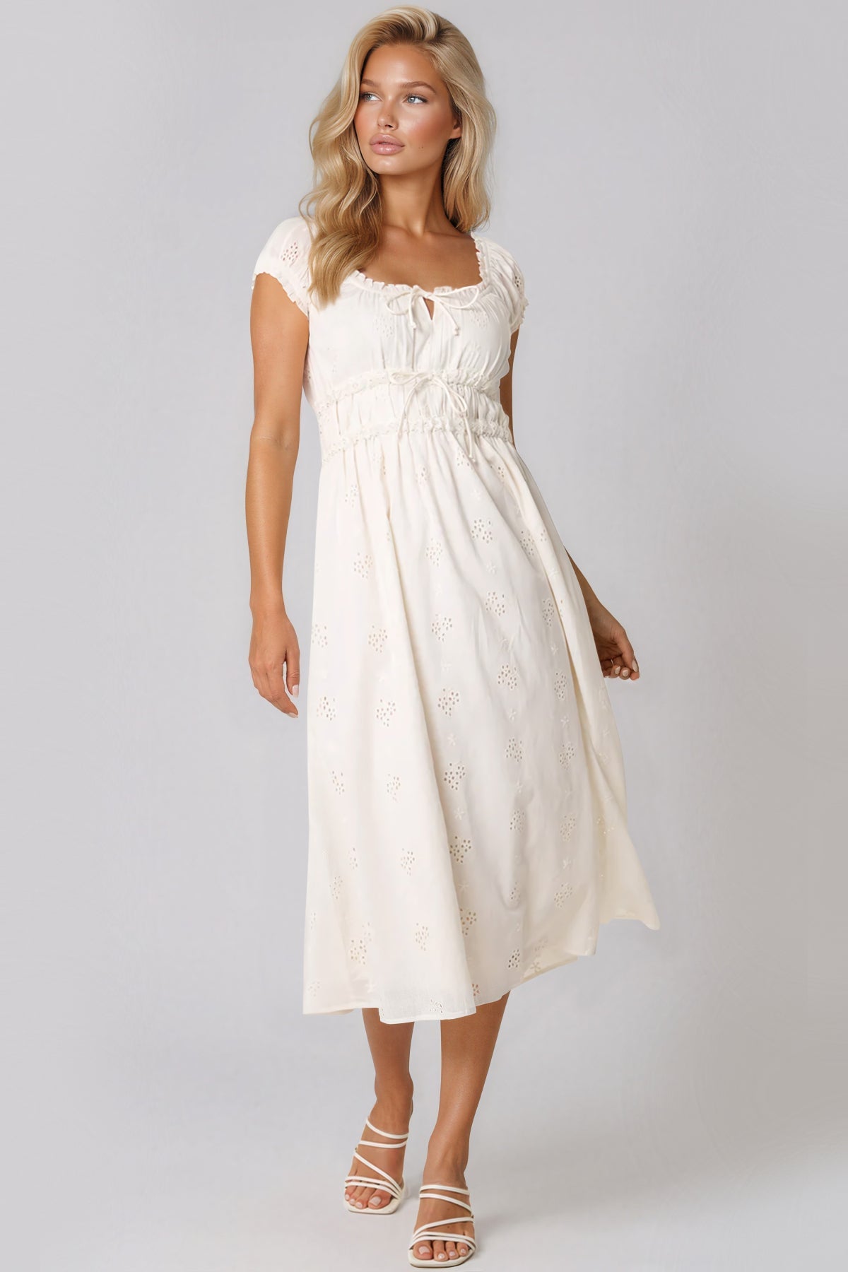 Aftershock London Ivory Broderie Cotton Midi Dress
